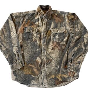 Wells Creek Hardwoods Camo Flannel Button Up Shirt Youth XL Fits Women’s L